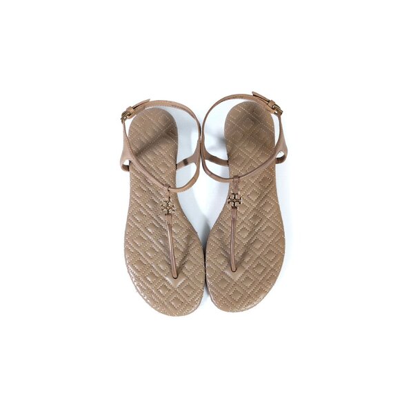 Tory Burch Sandals T-strap Flats Nude Leather Womens Size 7 - Picture 1 of 9